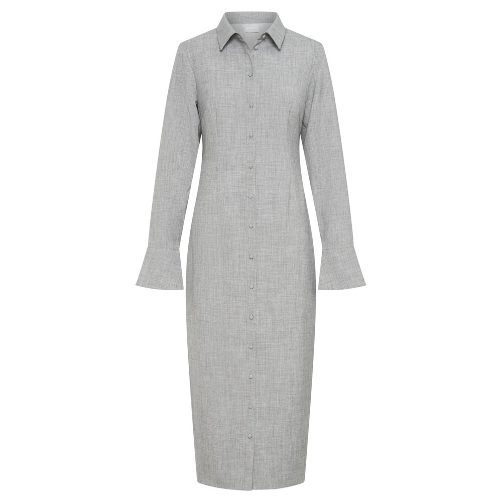 MESHKI Dorian Fitted Shirt Midi Dress Medium Charcoal Marle Minimalist Career - Picture 5 of 16
